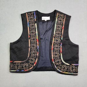 Vintage Helene Designer Sportswear Sleeveless Vest Womens Black Boho Colorful